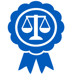 a logo of a ribbon with the symbol of justice represented